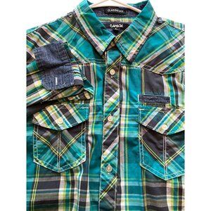 Carbon Long Sleeve Button Up Men's Shirt Large With Pockets Contrasting Interior